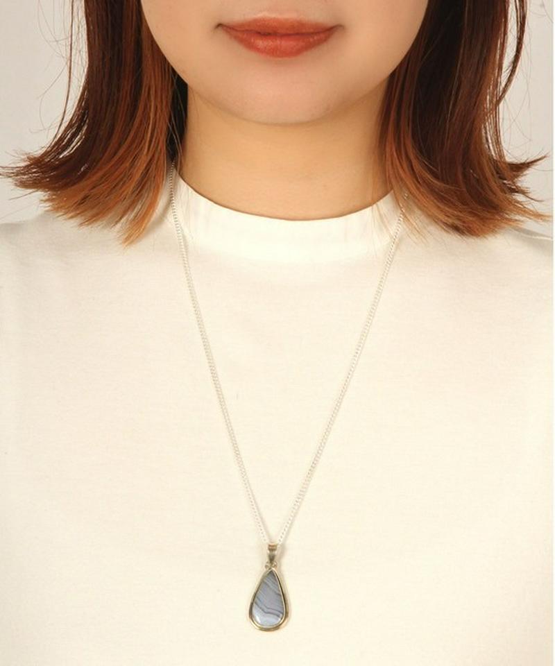 【こだわりのフランス買付】ブルーレースアゲートしずくネックレス