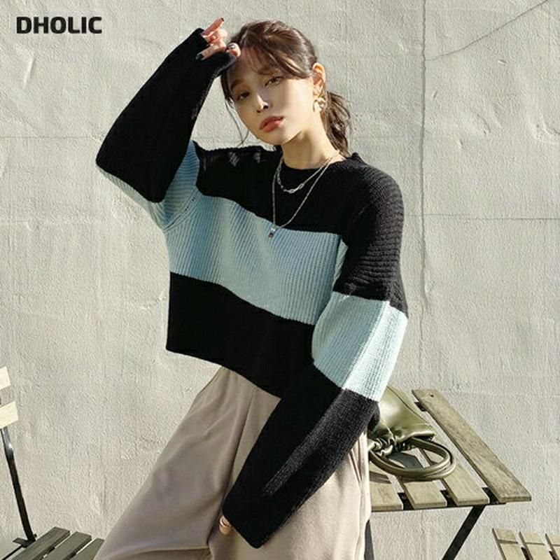 【新作10%OFF】配色ラウンドニット・全3色・t64915 レディース【tops】【韓国 ファッション トップス ニット ニッ