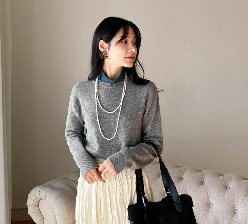 【新作10%OFF】アンゴラ混ラウンドニット・全5色・b64916 レディース【tops】【韓国 ファッション トップス ニット