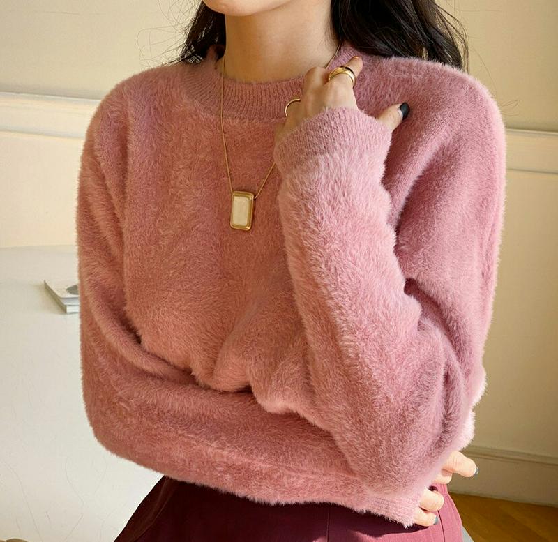 【新作10%OFF】ソフトラウンドネックニット・全2色・b64918 レディース【tops】【韓国 ファッション トップス ニッ