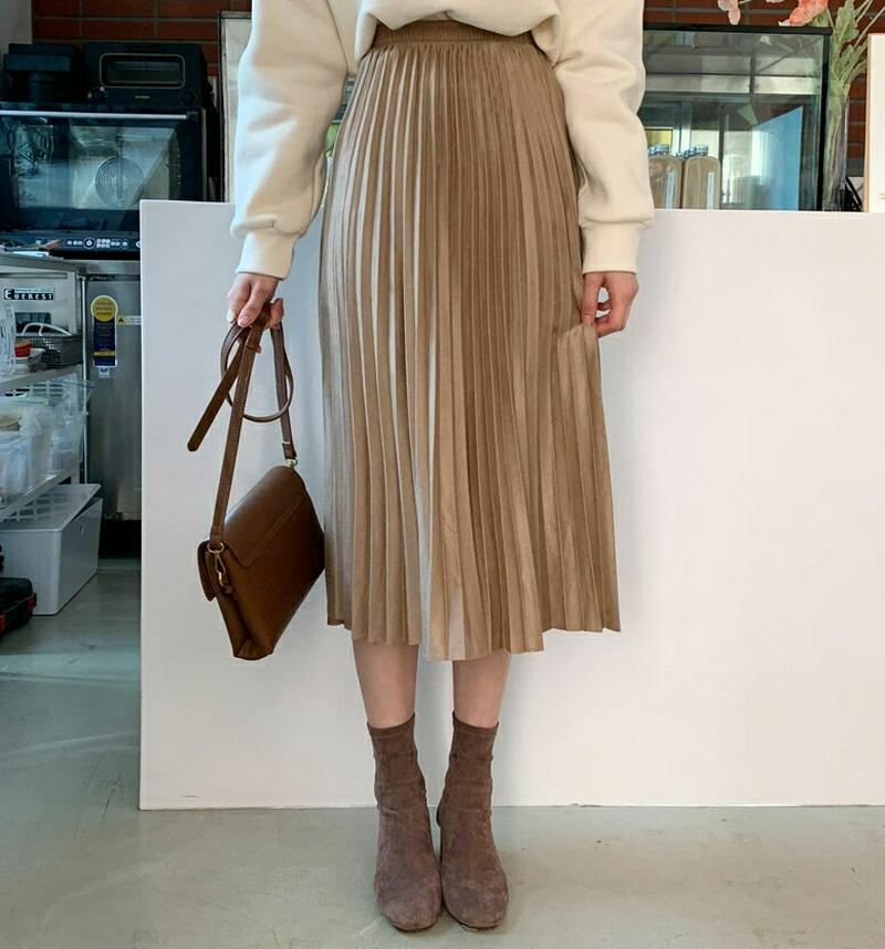 【新作10%OFF】スエード調プリーツスカート・全2色・b56180 レディース【sk】【韓国 ファッション ボトムス スカート