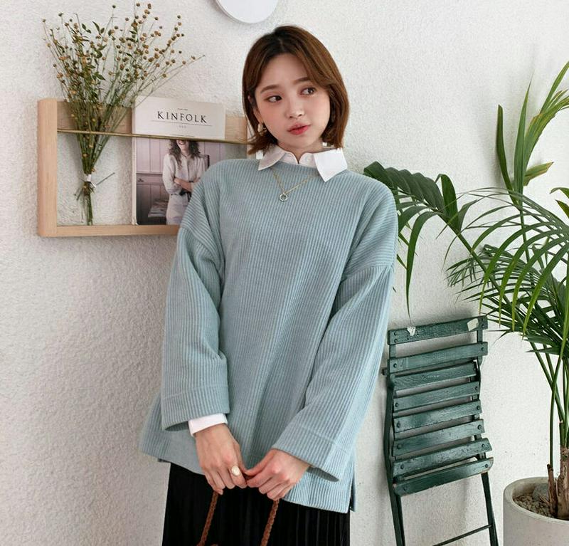 【新作10%OFF】スリットリブルーズTシャツ・全4色・b56190 レディース【tops】【韓国 ファッション トップス Tシ
