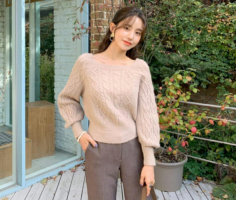 【新作10%OFF】スクエアネックパフニット・全5色・t56192 レディース【tops】【韓国 ファッション トップス ニット