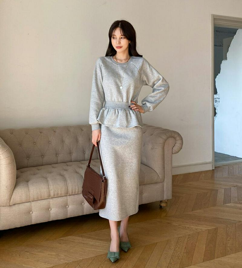 【新作10%OFF】裏起毛ペプラムワンピース・全3色・b64930 レディース【ops】【韓国 ファッション ワンピース ロング