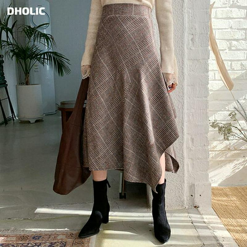 ラッフルチェックスカート・全2色・t56183 レディース【sk】【韓国 ファッション ボトムス スカート ロング丈 ロングスカート ラッフル チェック柄 グレンチェック Hライン バックゴム シンプル シック 大人 上品 秋 冬】