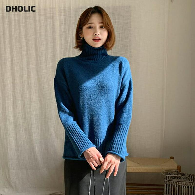 【只今10%OFF】ロールハイネックニット・全5色・t56168 レディース【tops】【韓国 ファッション トップス ニット ニットトップス ロングスリーブ 長袖 ハイネック ロールヘム シンプル 単色 無地 カジュアル リブ ラフ 秋 冬】