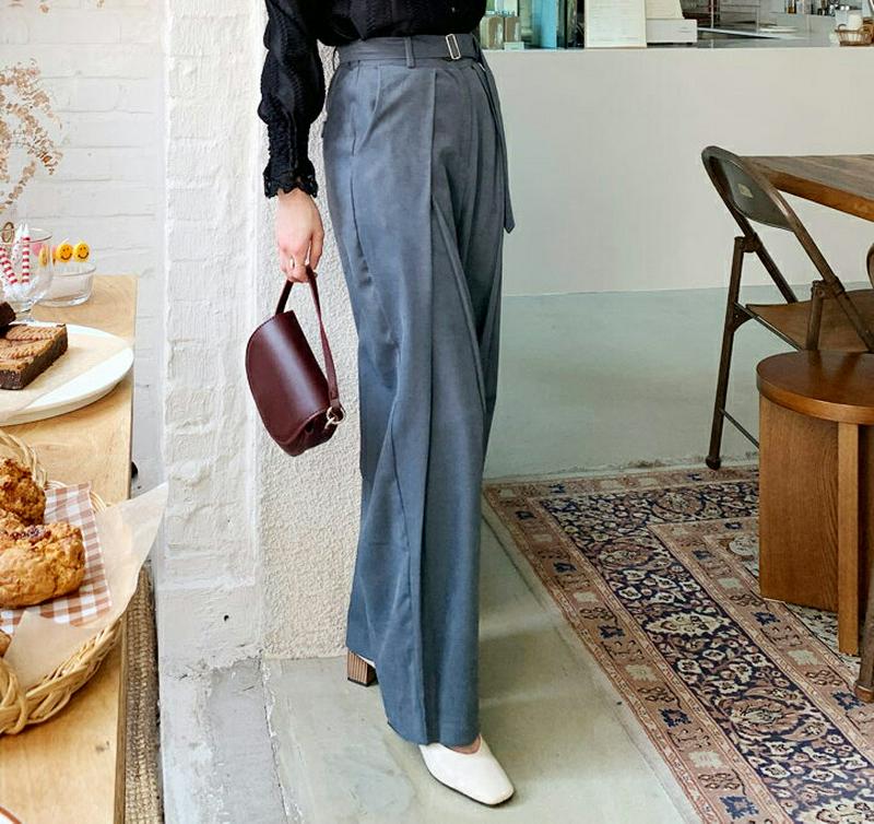 【新作10%OFF】ベルトワイドスラックス・全2色・t56187 レディース【pt】【韓国 ファッション ボトムス ズボン パン