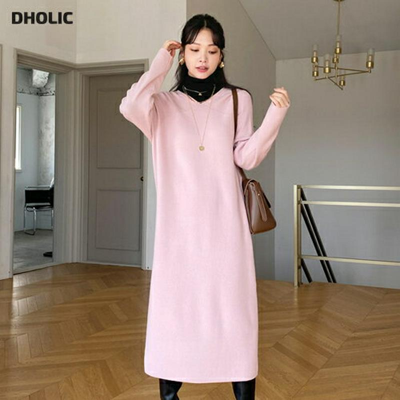 【新作10%OFF】Vネックニットロングワンピース・全4色・b64929 レディース【ops】【韓国 ファッション ワンピース 