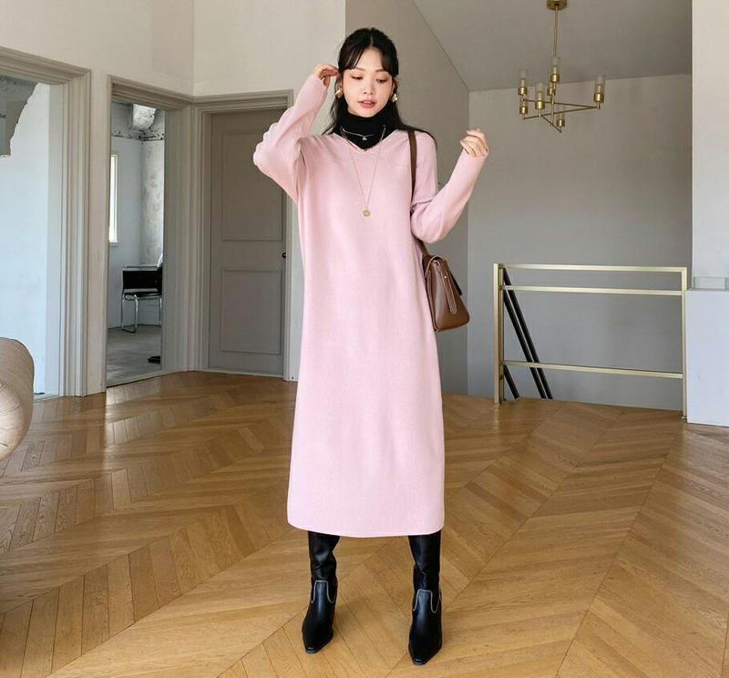 【新作10%OFF】Vネックニットロングワンピース・全4色・b64929 レディース【ops】【韓国 ファッション ワンピース 