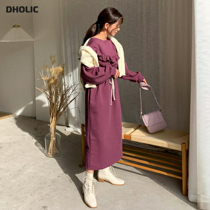 【新作10%OFF】裏起毛フリルワンピース・全3色・b56173 レディース【ops】【韓国 ファッション ワンピース ロングワ