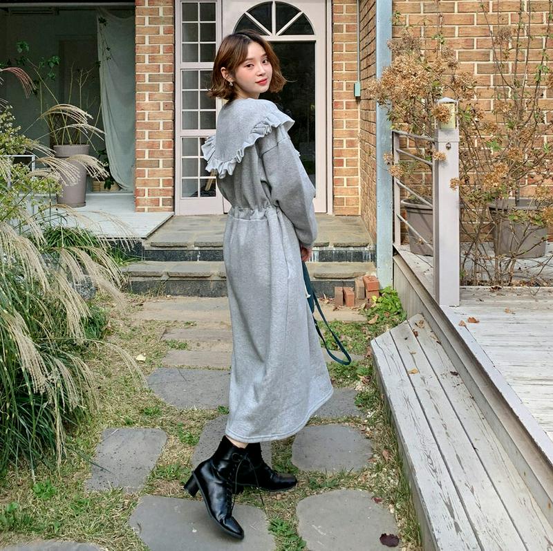 【新作10%OFF】裏起毛フリルワンピース・全3色・b56173 レディース【ops】【韓国 ファッション ワンピース ロングワ