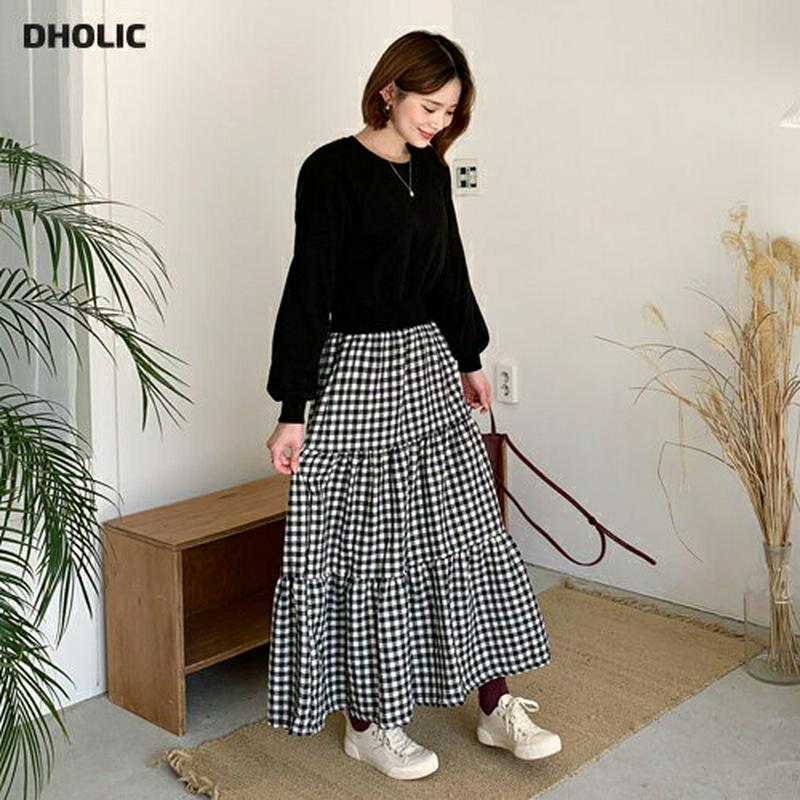 【新作10%OFF】裏起毛チェックティアードワンピース・全3色・b56172 レディース【ops】【韓国 ファッション ワンピー