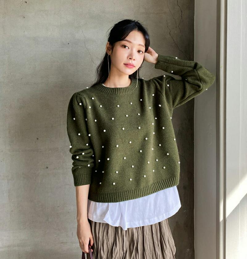 【新作10%OFF】パールポイントニット・全3色・b64923 レディース【tops】【韓国 ファッション トップス ニット ニ