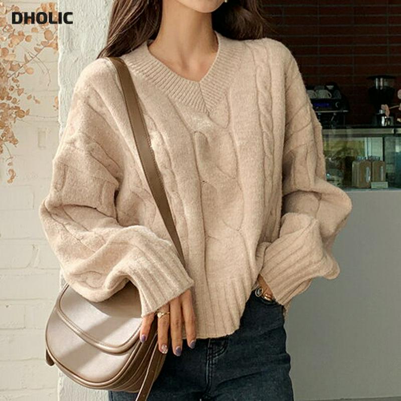 Vネッククロップドニット・全3色・t56167 レディース【tops】【韓国 ファッション トップス ニット ニットトップス 長袖 ロングスリーブ ドロップショルダー Vネック 鎖骨 デコルテ クロップド クロップド丈 ツイスト シンプル カジュアル 秋 冬】