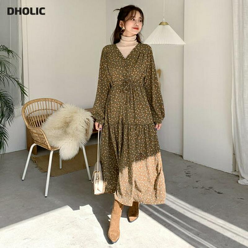 【新作10%OFF】Vネック花柄ワンピース・全2色・b56174 レディース【ops】【韓国 ファッション ワンピース ロングワ