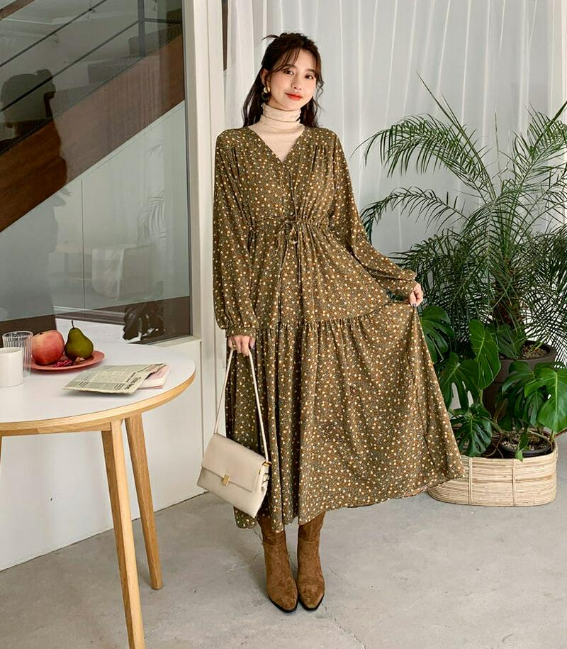 【新作10%OFF】Vネック花柄ワンピース・全2色・b56174 レディース【ops】【韓国 ファッション ワンピース ロングワ