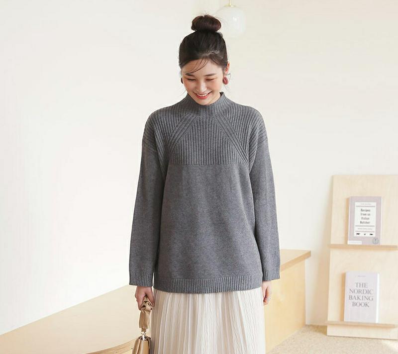 ハーフネックリブニット・全4色・b64406 レディース 【tops】トップス ニット 年上 ロング ロングニット ハーフネック リブ ルース ゆったり 無地 楽ちん スリム 細身 大人 カジュアル もちもち 年上 高見え 秋 冬