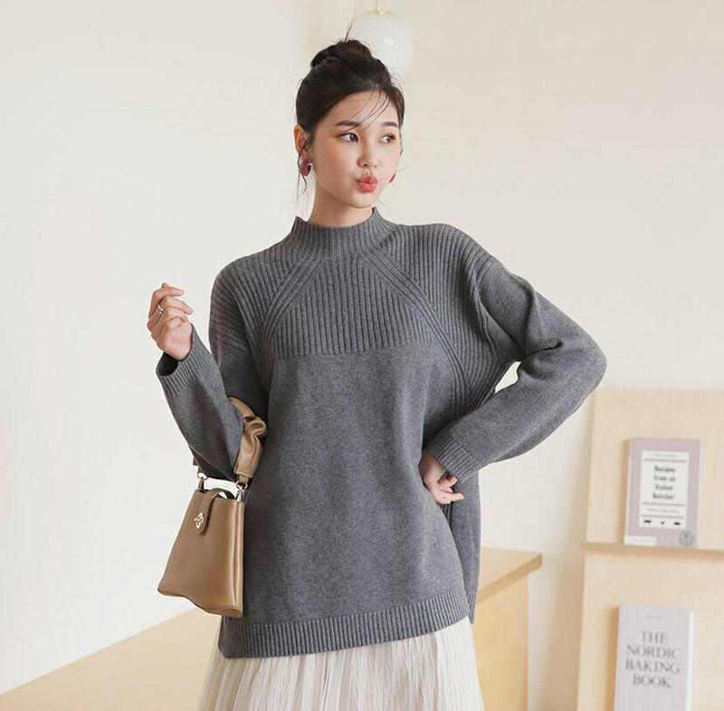 ハーフネックリブニット・全4色・b64406 レディース 【tops】トップス ニット 年上 ロング ロングニット ハーフネック リブ ルース ゆったり 無地 楽ちん スリム 細身 大人 カジュアル もちもち 年上 高見え 秋 冬