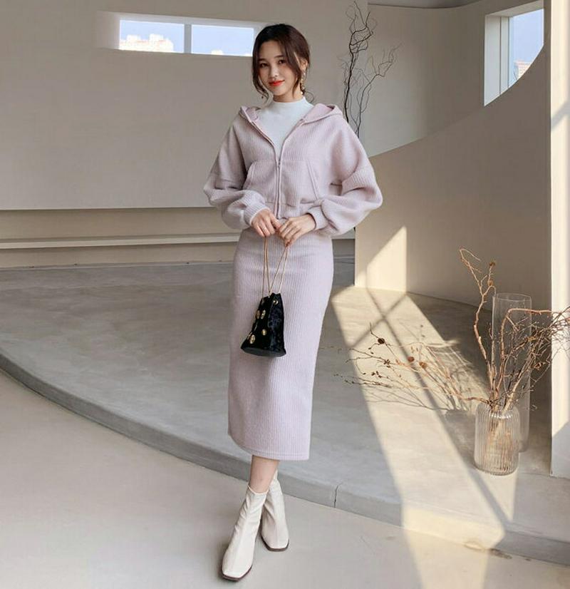 フードジップアップ&スカートSET・全2色・t61645 レディース【ops】【韓国 ファッション セットアップ setup ジ