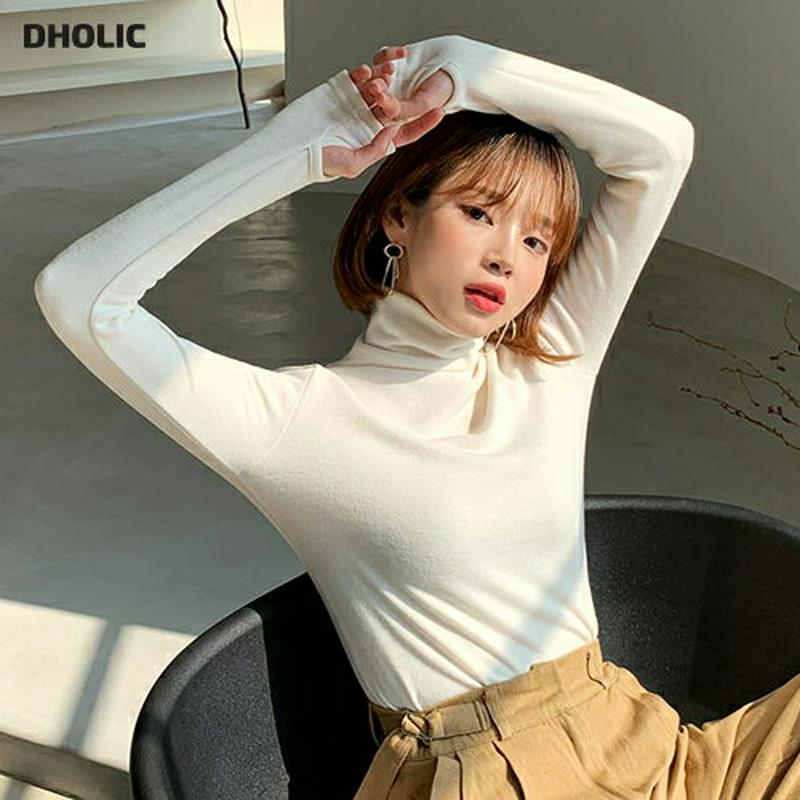 裏起毛タートルネックTシャツ・全3色・t61621 レディース【tops】【韓国 ファッション トップス Tシャツ ロングスリーブ 長袖 タートルネック 裏起毛 シンプル 単色 無地 カジュアル クロップド クロップド丈 指穴付き ホール付き 秋 冬】