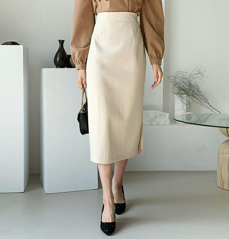 【只今10%OFF】バックゴムニットスカート・全3色・t61647 レディース【sk】【韓国 ファッション ボトムス スカート ロング丈 ロングスカート ニットスカート バックゴム Hライン Hラインスカート スリット シンプル 単色 無地 オフィスカジュアル 大人 秋 冬】