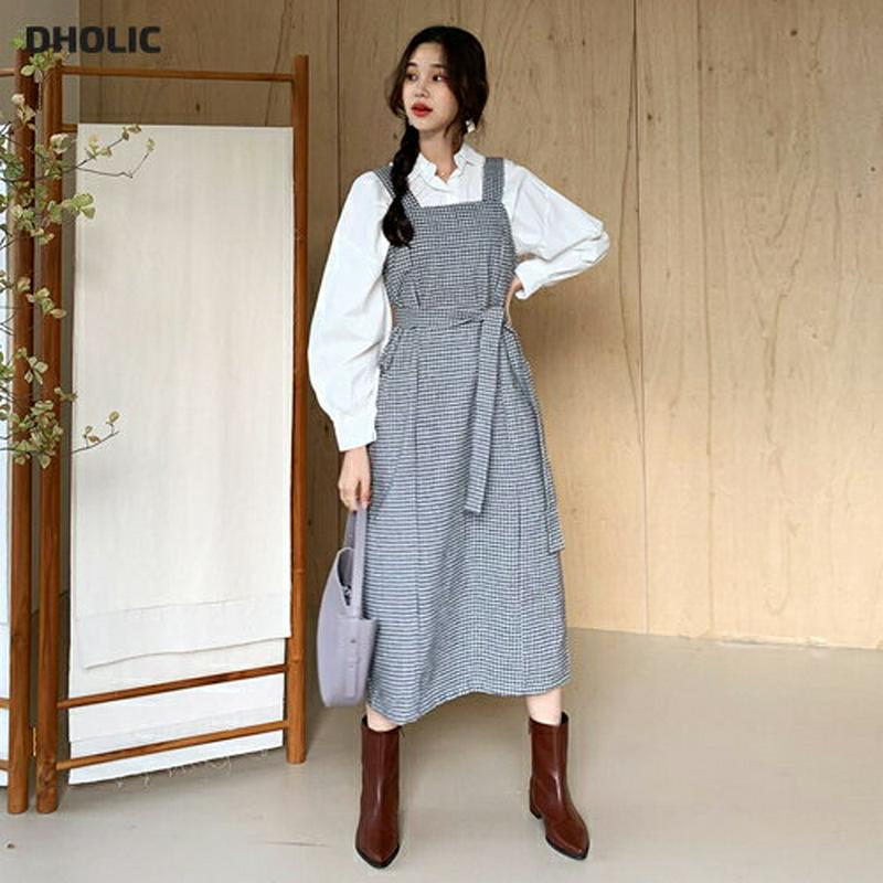 ストラップ付チェックノースリワンピース・全2色・t61629 レディース【ops】【韓国 ファッション ワンピース ロングワンピ