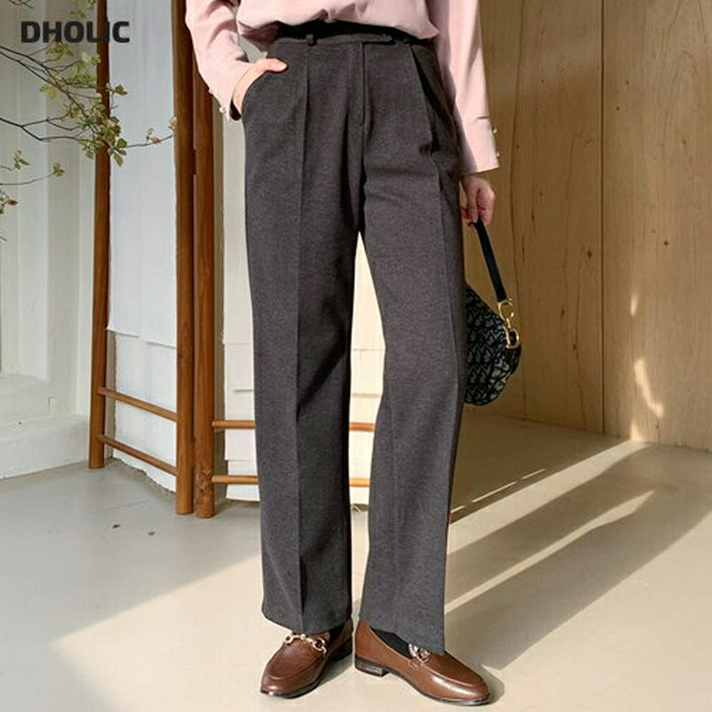 裏起毛ストレートスラックス・全3色・t61654 レディース【pt】【韓国 ファッション ボトムス ズボン パンツ ロングパンツ スラックス ロングスラックス ストレート 裏起毛 タック シンプル 単色 無地 オフィスカジュアル 大人 秋 冬】