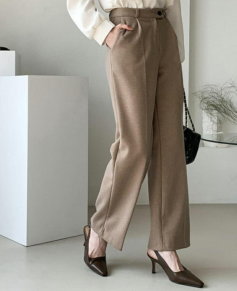 裏起毛ストレートスラックス・全3色・t61654 レディース【pt】【韓国 ファッション ボトムス ズボン パンツ ロングパンツ スラックス ロングスラックス ストレート 裏起毛 タック シンプル 単色 無地 オフィスカジュアル 大人 秋 冬】