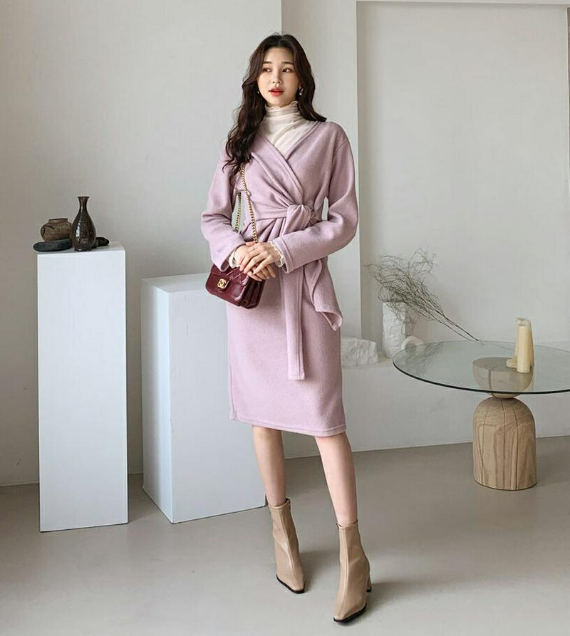 起毛ラップワンピース・全3色・t61630 レディース【ops】【韓国 ファッション ワンピース ミディ丈 ミディワンピース ラ