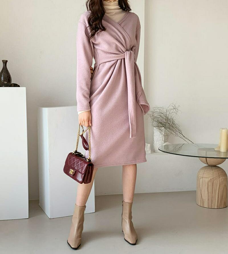 起毛ラップワンピース・全3色・t61630 レディース【ops】【韓国 ファッション ワンピース ミディ丈 ミディワンピース ラ