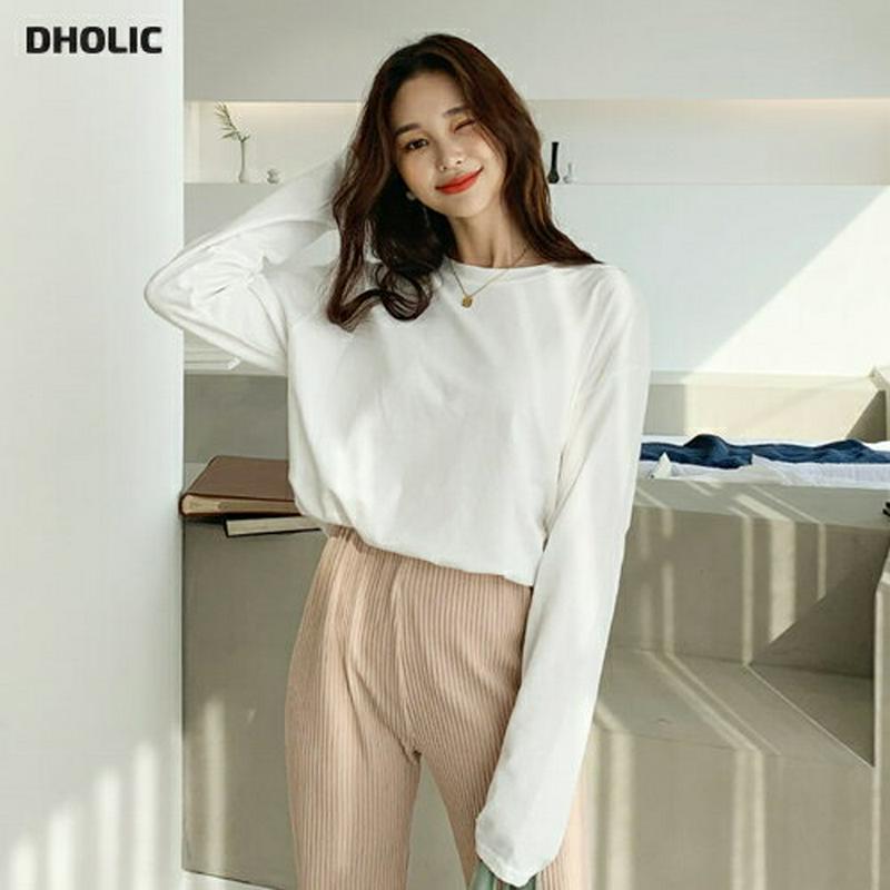 ルーズラウンドネックTシャツ・全5色・b61632 レディース【tops】【韓国 ファッション トップス Tシャツ ロングスリー