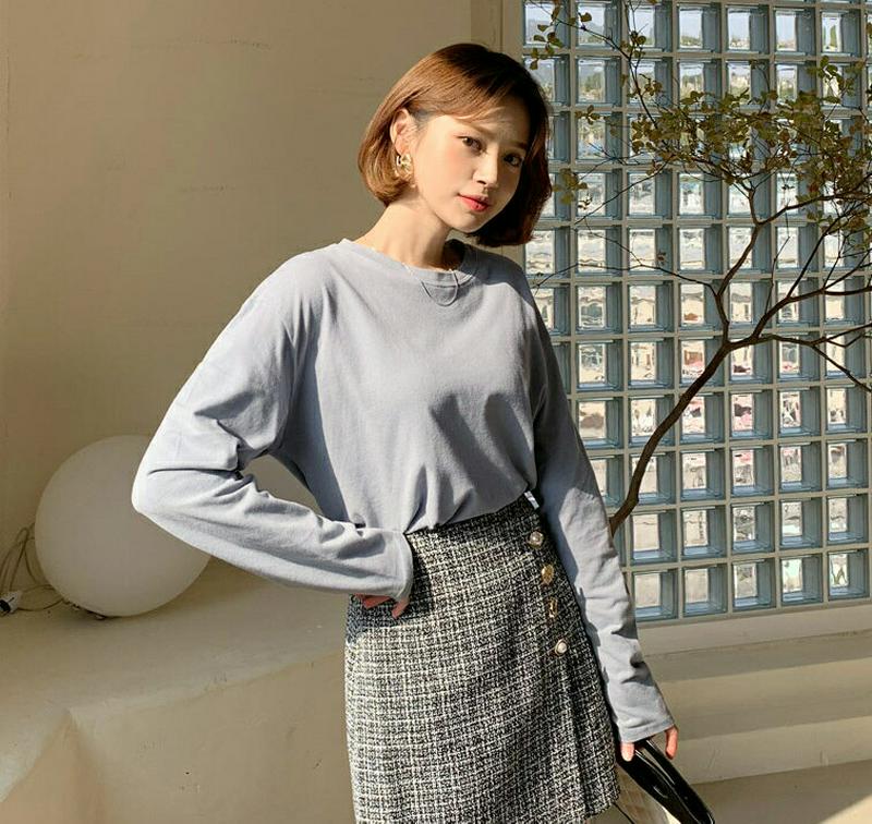 ルーズラウンドネックTシャツ・全5色・b61632 レディース【tops】【韓国 ファッション トップス Tシャツ ロングスリー