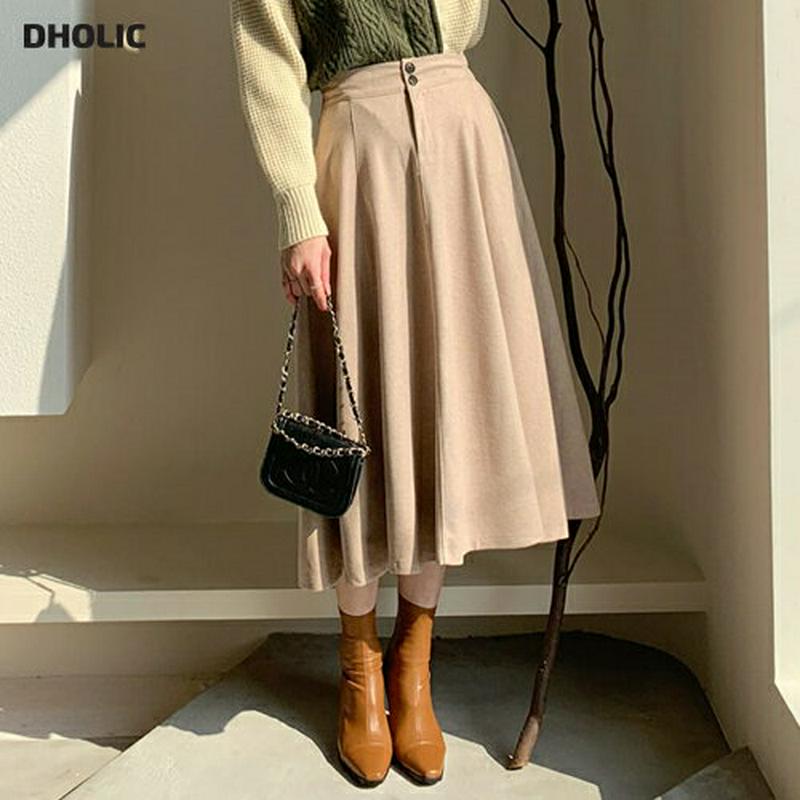 ツーボタンフレアスカート・全3色・t61649 レディース【sk】【韓国 ファッション ボトムス スカート ロング丈 ロングスカ