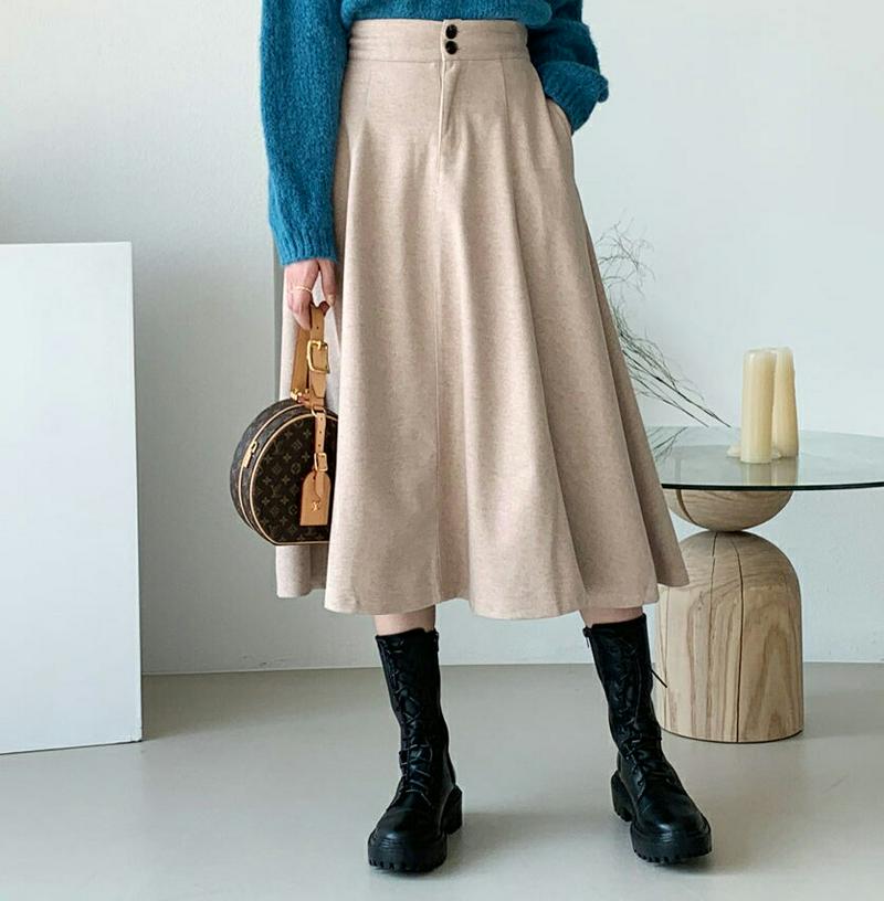 ツーボタンフレアスカート・全3色・t61649 レディース【sk】【韓国 ファッション ボトムス スカート ロング丈 ロングスカ