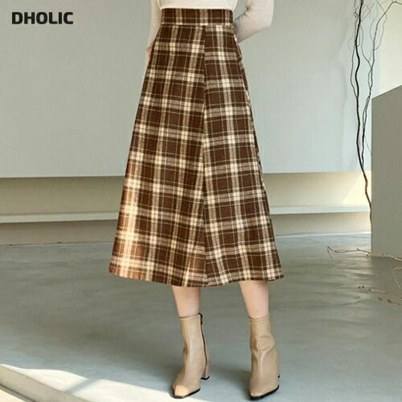 ウール混チェックフレアスカート・全2色・t61650 レディース【sk】【韓国 ファッション ボトムス スカート ロング丈 ロン