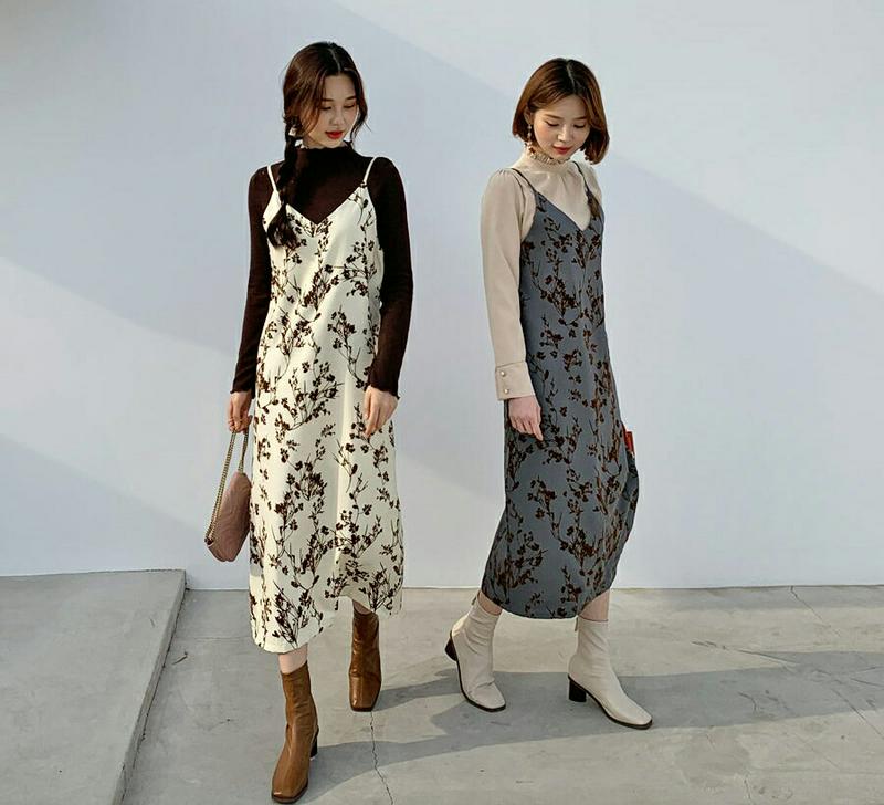 【特価】花柄ノースリワンピース・全3色・t61628 レディース【ops】【韓国 ファッション ワンピース ロング丈 ロングワンピース スリーブレス ノースリーブ キャミワンピース 花柄 Hライン シンプル カジュアル 大人 春 秋 冬】