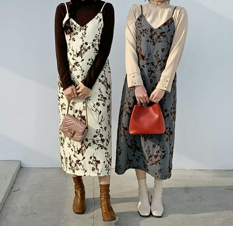 【特価】花柄ノースリワンピース・全3色・t61628 レディース【ops】【韓国 ファッション ワンピース ロング丈 ロングワンピース スリーブレス ノースリーブ キャミワンピース 花柄 Hライン シンプル カジュアル 大人 春 秋 冬】