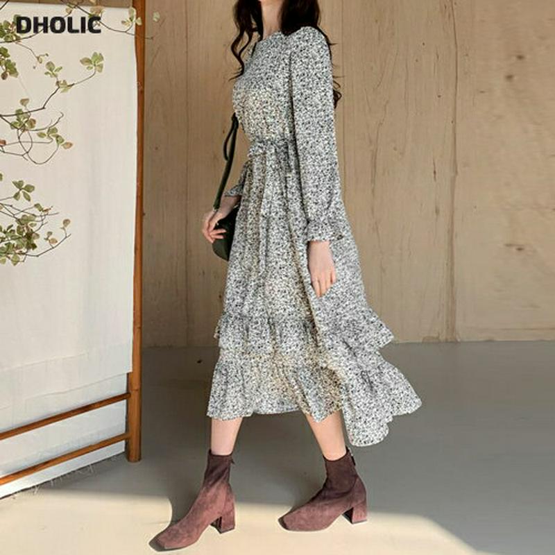 ストラップ付小花柄ワンピース・全2色・61639 レディース【ops】【韓国 ファッション ワンピース ロングワンピース 長袖 