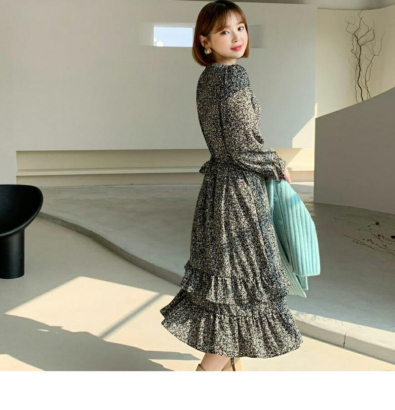 ストラップ付小花柄ワンピース・全2色・61639 レディース【ops】【韓国 ファッション ワンピース ロングワンピース 長袖 