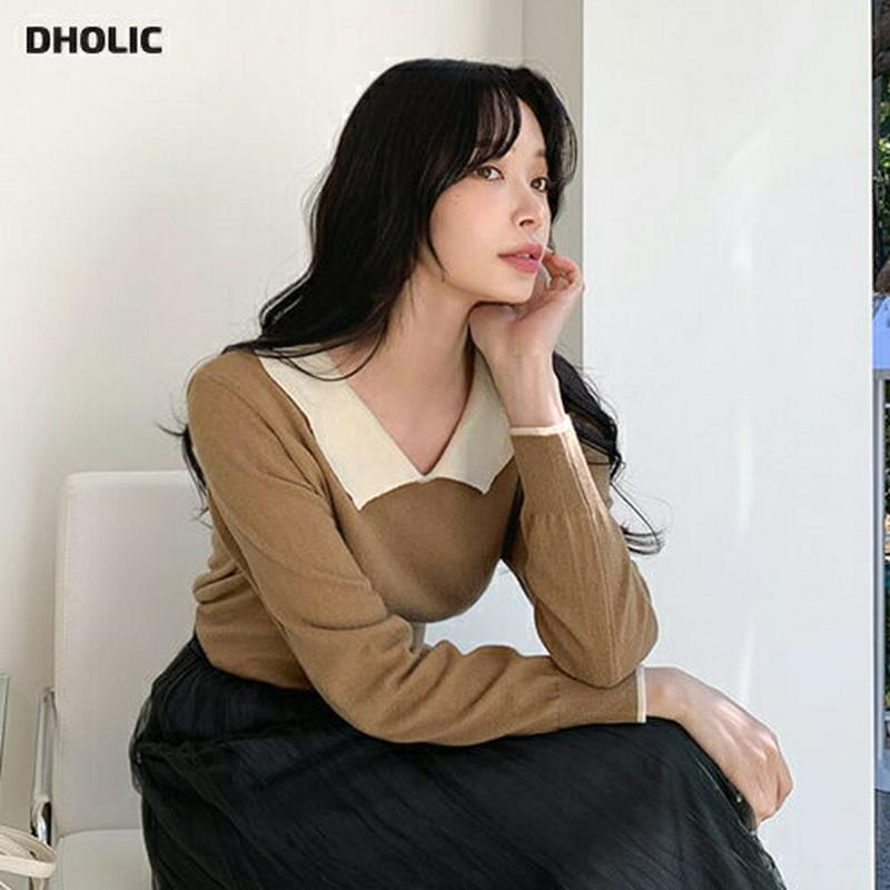 ウェーブカラー配色ニット・全3色・t64878 レディース【tops】【韓国 ファッション トップス ニット ニットトップス ロ