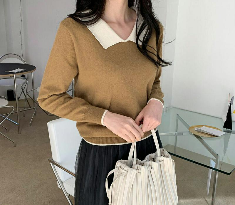 ウェーブカラー配色ニット・全3色・t64878 レディース【tops】【韓国 ファッション トップス ニット ニットトップス ロ