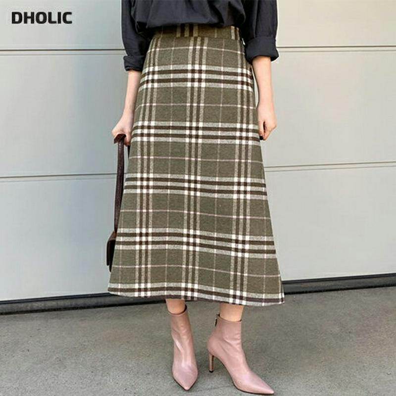 ウール混チェックスカート・全2色・t64889 レディース【sk】【韓国 ファッション ボトムス スカート ロング丈 ロングスカ