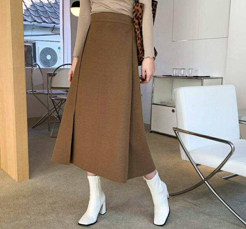 2TYPEウール混Aラインスカート・全4色・b64898 レディース【sk】【韓国 ファッション ボトムス スカート ロング丈 