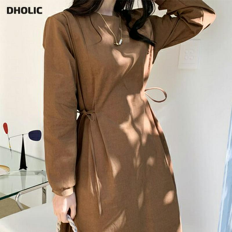 サイドリボンワンピース・全4色・t64884 レディース【ops】【韓国 ファッション ワンピース ロングワンピース 長袖 ロン