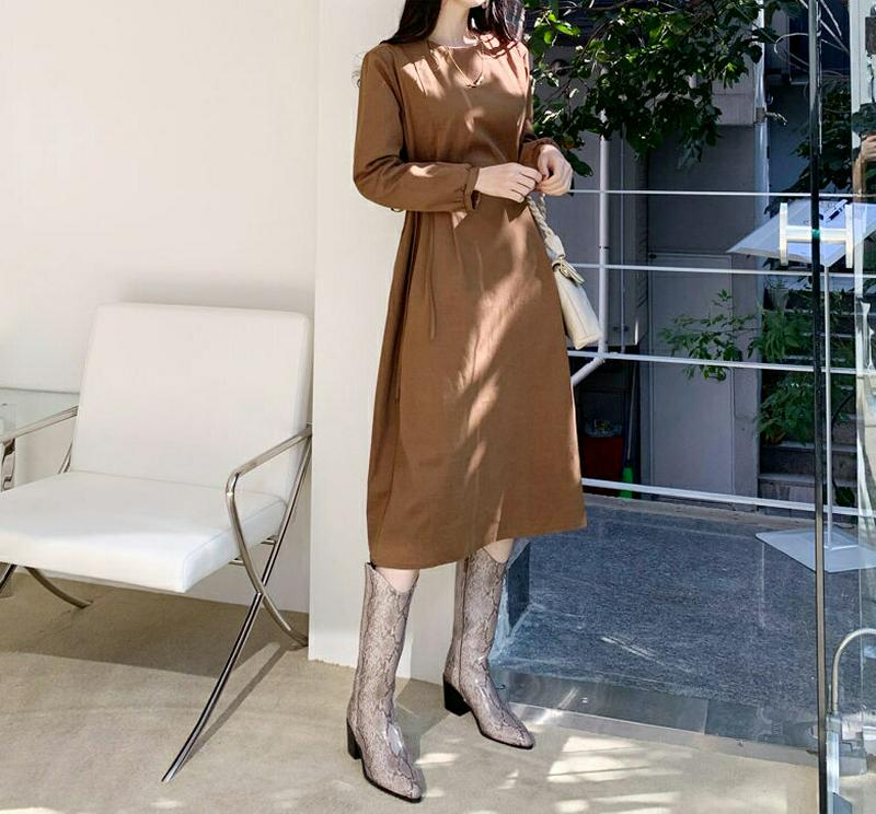 サイドリボンワンピース・全4色・t64884 レディース【ops】【韓国 ファッション ワンピース ロングワンピース 長袖 ロン