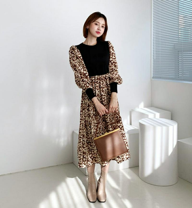 【新作10%OFF】パターンコントラストワンピース・全2色・b61650 レディース【ops】【韓国 ファッション ワンピース 