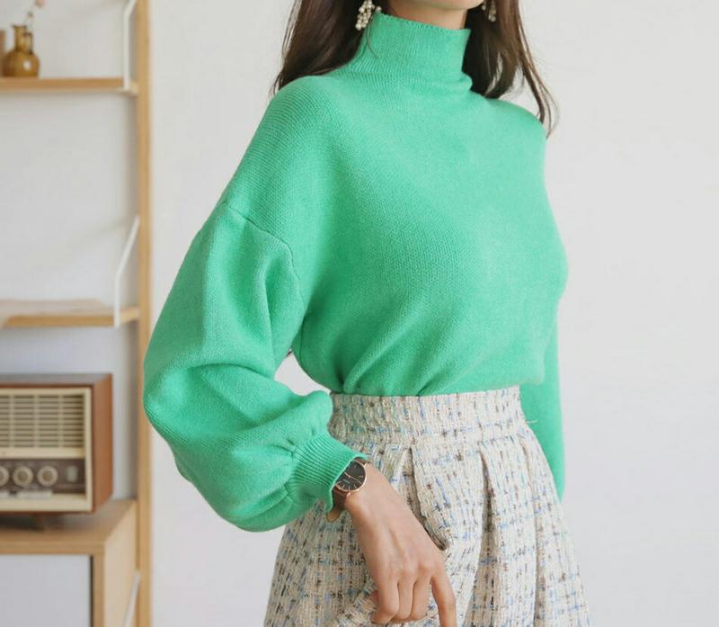 【新作10%OFF】ハイネックパフニット・全4色・b60986 レディース【tops】【韓国 ファッション トップス ニット ニ