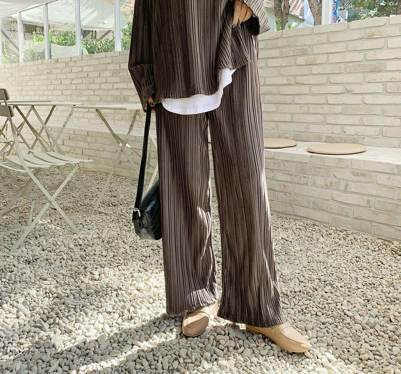 【新作10%OFF】ベロアプリーツパンツ・全2色・t61659 レディース【pt】【韓国 ファッション ボトムス ズボン パンツ