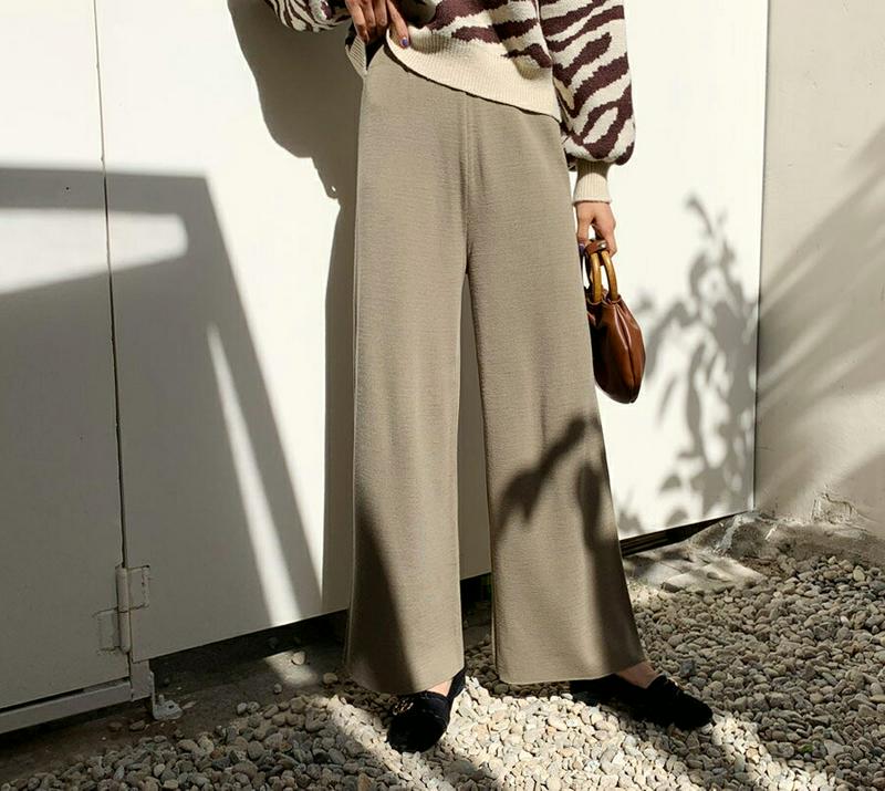 【新作10%OFF】ストレッチウエストニットパンツ・全4色・t61638 レディース【pt】【韓国 ファッション ボトムス ズボ