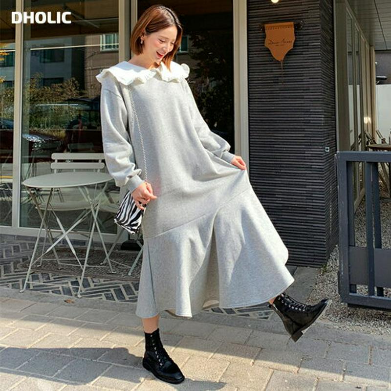 【新作10%OFF】裏起毛フリルカラーワンピース・全3色・b61647 レディース【ops】【韓国 ファッション ワンピース ロ